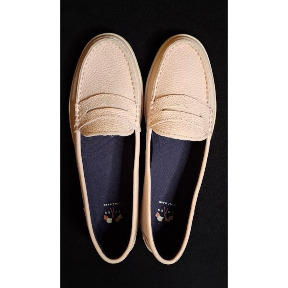 Cole Haan Grand.OS Womens Penny Loafers Peach Pink Pebbled Leather Slip On Shoes